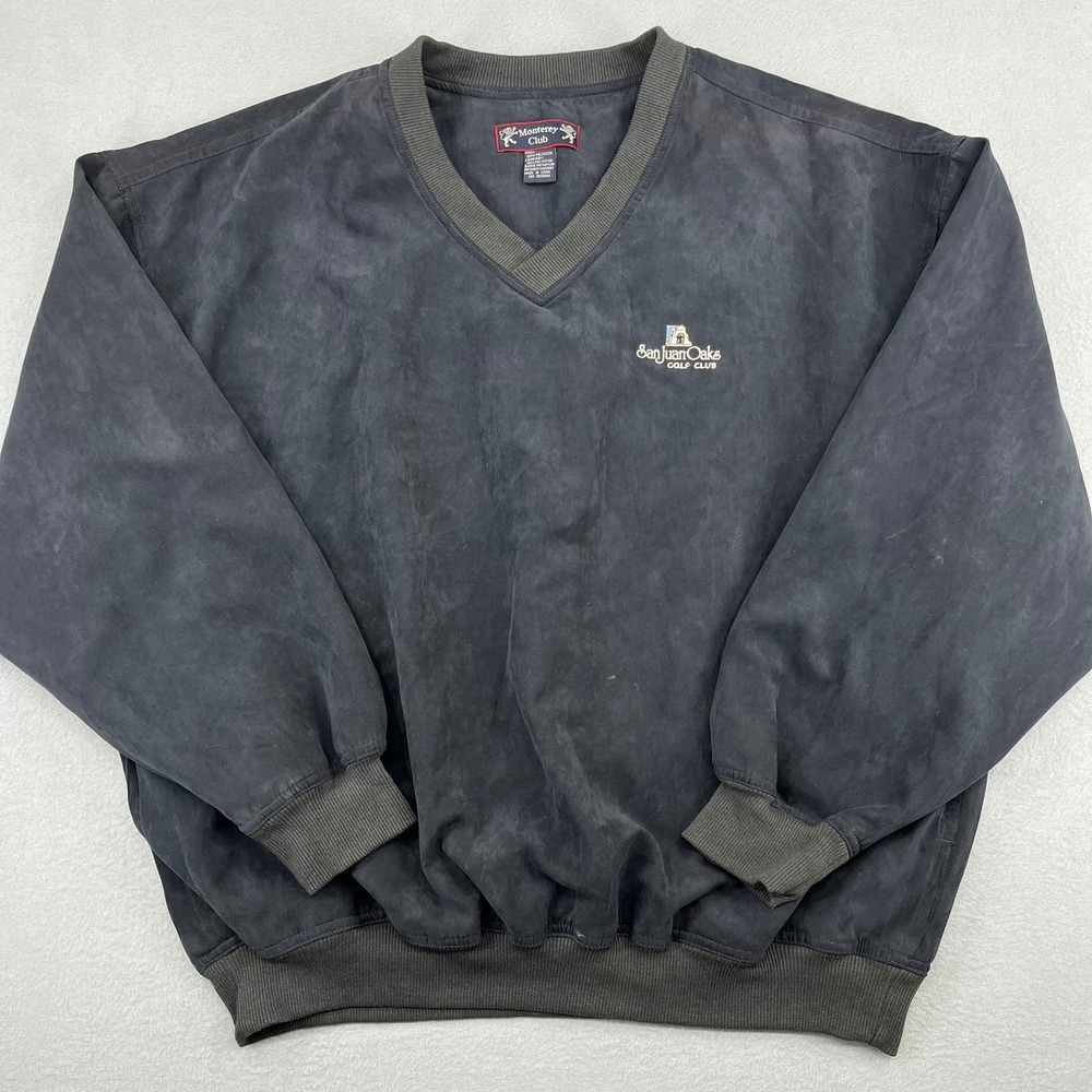 Monterey Club San Juan Oaks Golf Club Mens V-Neck Faux Suede Windshirt Black XL